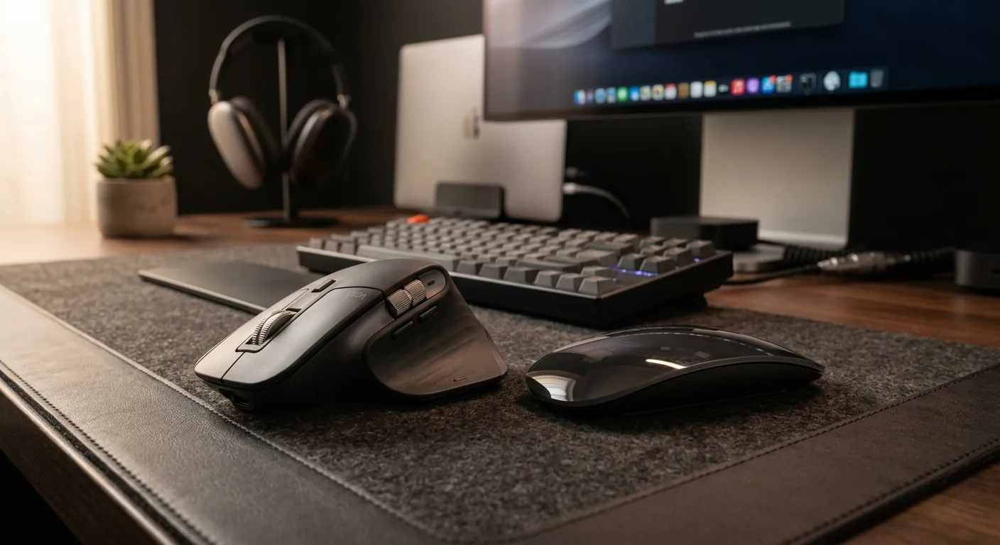 Logitech MX Master 3S vs Apple Magic Mouse on a professional desk setup